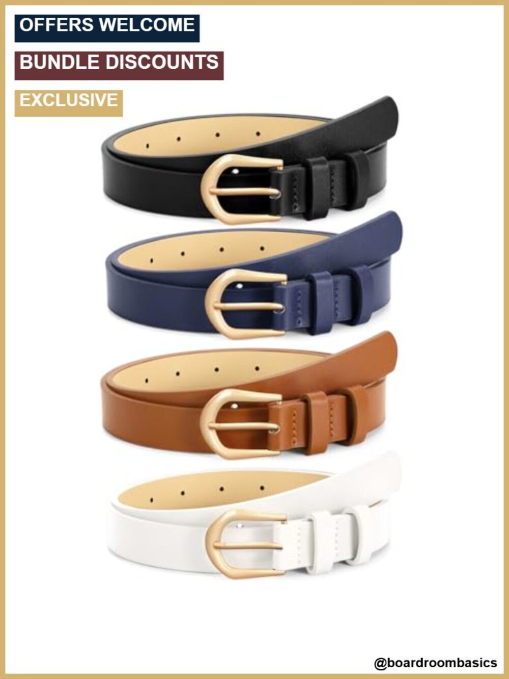 4 Pack Women's Thin Faux Leather Skinny Belts with Gold Buckle